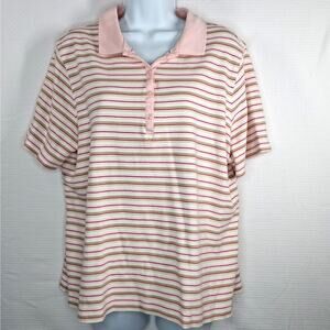 Classic Elements Woman Polo Shirt Women's 16-18W Short Sleeve Pink White Stripe